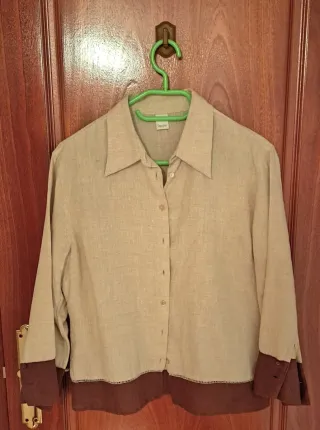 Camisa lino beige y marrón