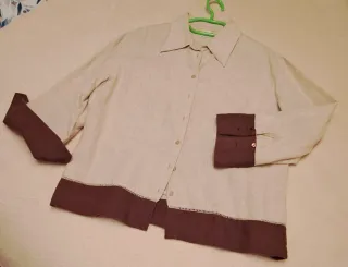 Camisa lino beige y marrón