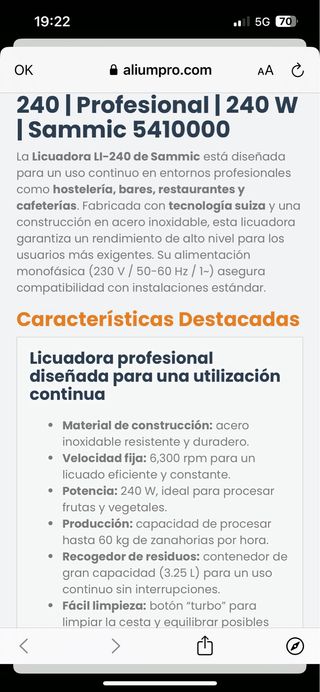 Licuadora Sammic profesional Suiza