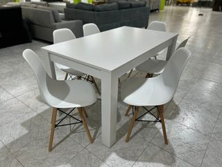 Comedor Mesa Madera 140cm + 6 Sillas