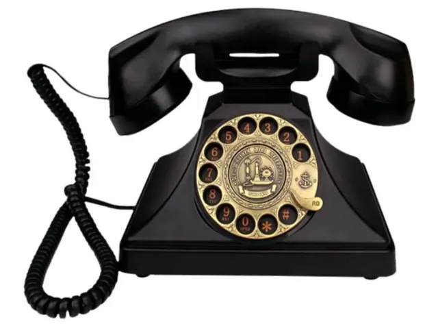 Teléfono Fijo Vintage Ruleta Negro