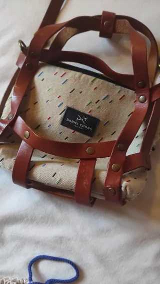 Bolso arnés Daniel Chong beige multicolor