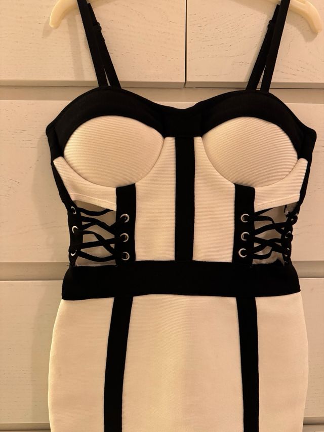 Vestido bandage blanco y negro