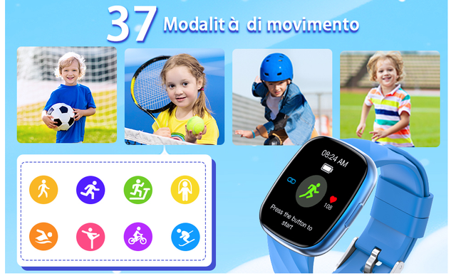 Smartwatch Bambini IP68 Impermeabile Nero