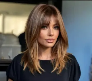 Peluca castaña media melena con flequillo