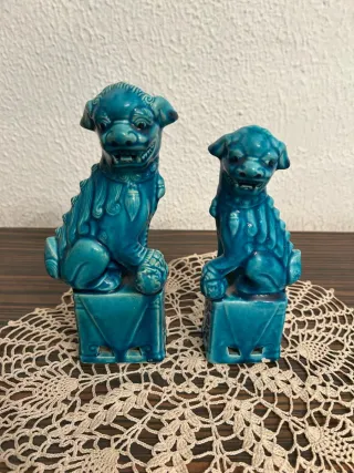 Par de Perros Foo Vintage Turquesa