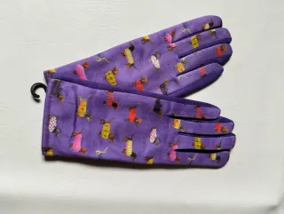 Guantes morados con estampado de perros salchicha