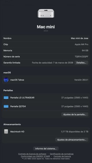 Mac Mini M4 Pro 64Gb RAM 2TB SSD (2024)