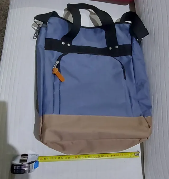 Bolso bandolera azul y beige