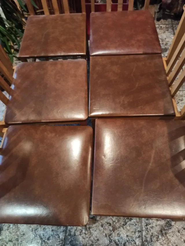 6 Sillas de Comedor Madera y Cuero
