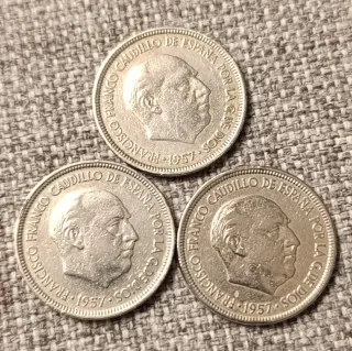 3 Monedas 5 Pesetas 1957 Franco