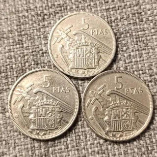 3 Monedas 5 Pesetas 1957 Franco