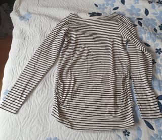 Camiseta premamá rayas beige y marrón