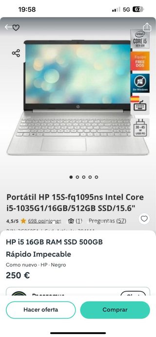 Ordenador portátil HP i5 Gris/Plata