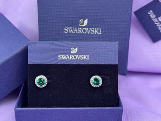 Pendientes Swarovski Botón Verde y Plata