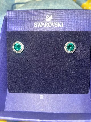 Pendientes Swarovski Botón Verde y Plata