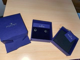 Pendientes Swarovski Botón Verde y Plata