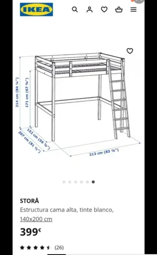 Letto a soppalco Ikea Storå + scrivania + cassettiera