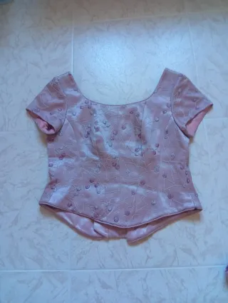 Conjunto fiesta falda midi y corpiño rosa