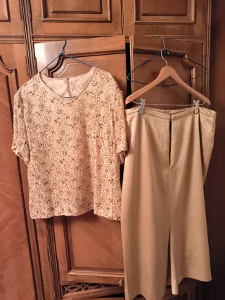 Conjunto de fiesta beige y dorado