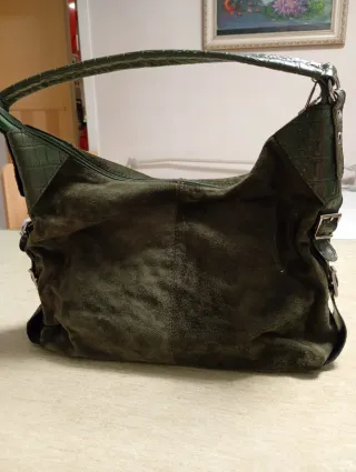 Bolso verde ante y piel