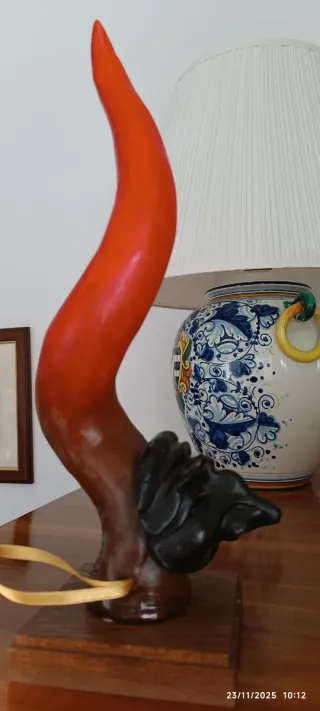 Corno Portafortuna con Maschera Pulcinella 37cm