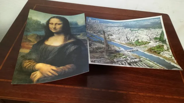 2 Postales Vintage Grandes: Mona Lisa y París
