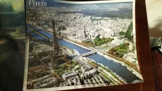 2 Postales Vintage Grandes: Mona Lisa y París