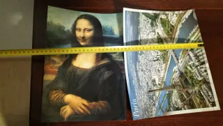 2 Postales Vintage Grandes: Mona Lisa y París