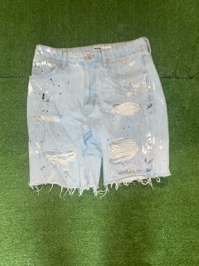 Bershka Shorts Jeans con Pittura Taglia 36