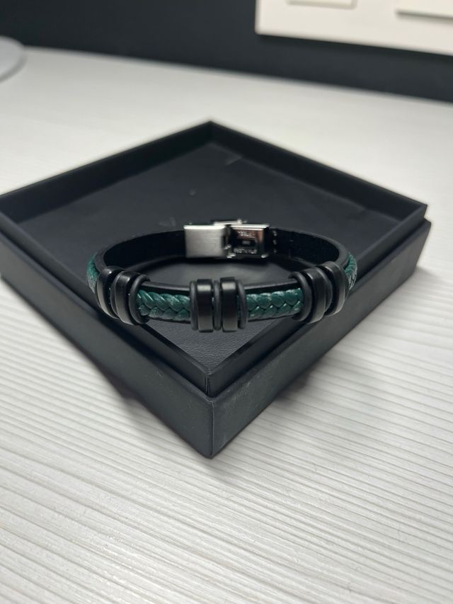 Pulsera Lotus Style Piel Trenzada Verde