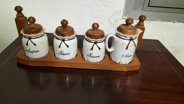 Conjunto 4 Botes Cocina Madera y Cerámica