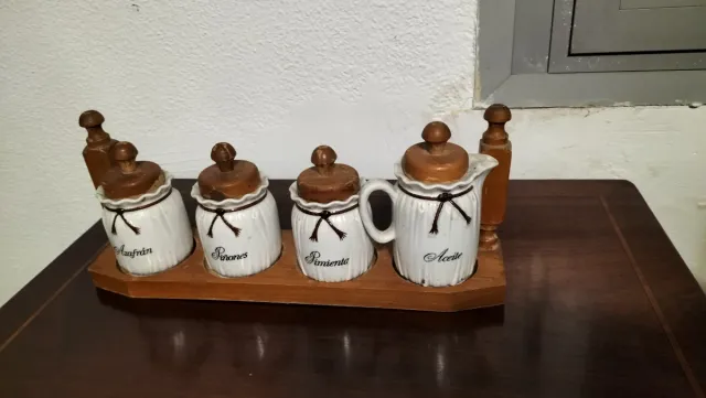 Conjunto 4 Botes Cocina Madera y Cerámica