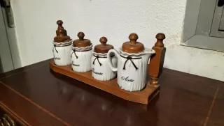 Conjunto 4 Botes Cocina Madera y Cerámica