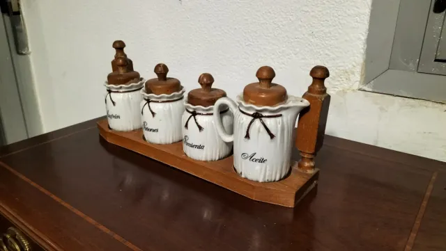 Conjunto 4 Botes Cocina Madera y Cerámica