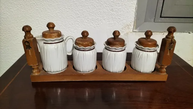 Conjunto 4 Botes Cocina Madera y Cerámica
