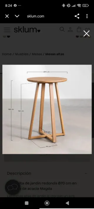 Mesa alta jardín Sklum 70 cm