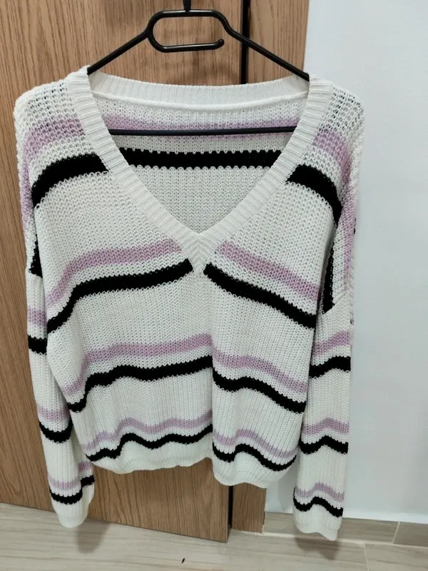 Jersey mujer rayas morado y negro