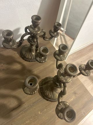 Portavelas antiguo metal dorado