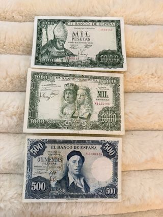 3 Billetes españoles antiguos ptas de alto valor