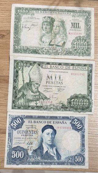 3 Billetes españoles antiguos ptas de alto valor