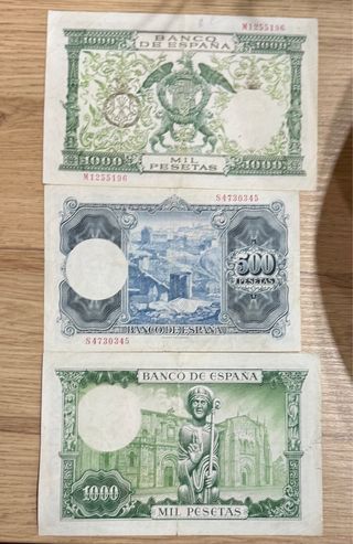 3 Billetes españoles antiguos ptas de alto valor