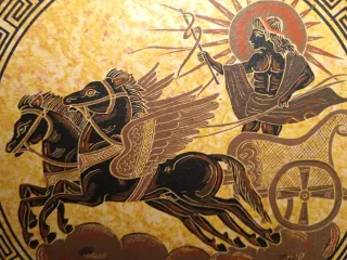 Piatto ceramica greco Apollo carro