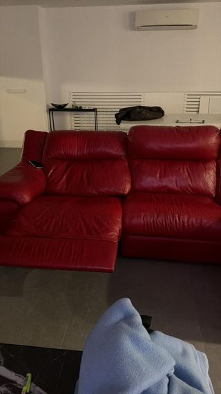 Sofá Chaise Longue 3 Plazas de Piel Rojo "Losbu"