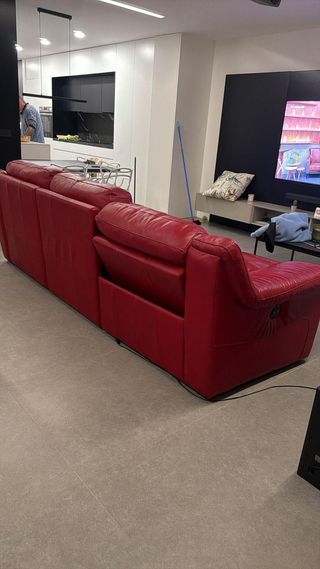 Sofá Chaise Longue 3 Plazas de Piel Rojo "Losbu"