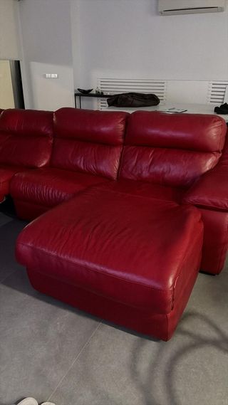 Sofá Chaise Longue 3 Plazas de Piel Rojo "Losbu"