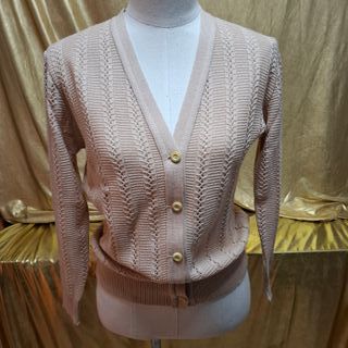 Chaqueta punto calado beige