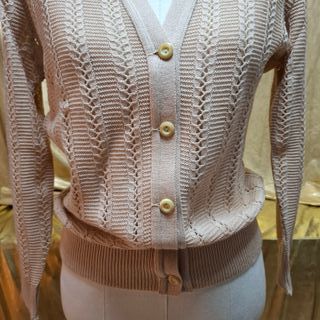 Chaqueta punto calado beige