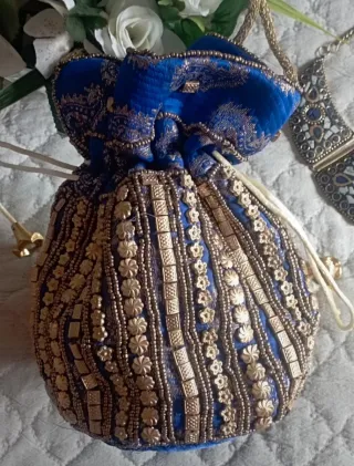 Cartera y Bolso de fiesta azul y dorado