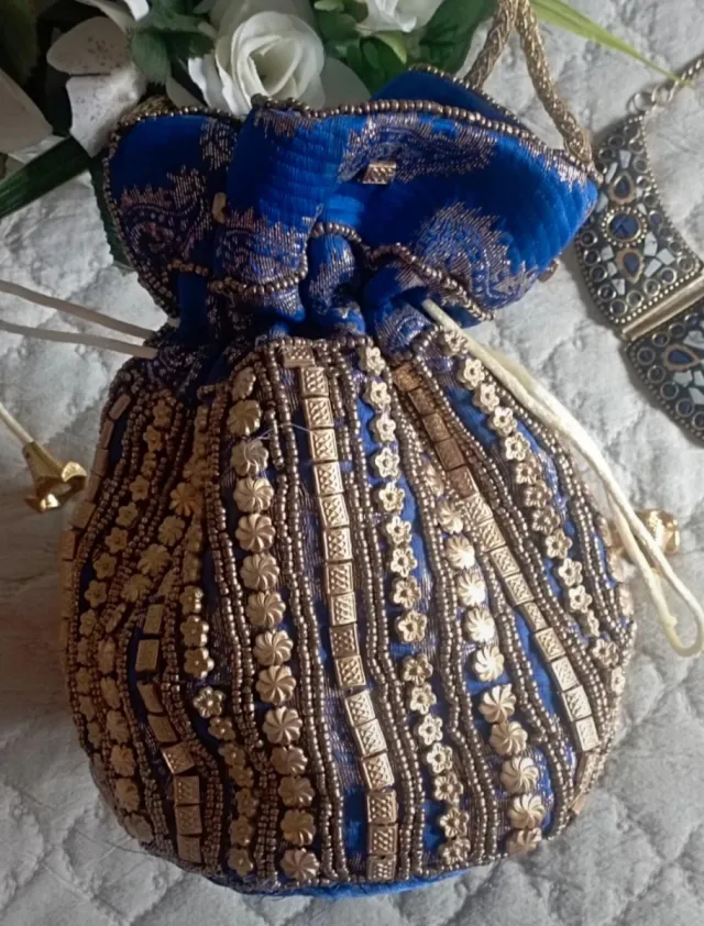 Cartera y Bolso de fiesta azul y dorado